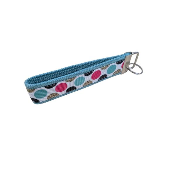 Polka Dot Keychain Wristlet Handmade Fabric‎ Key FOB Teal Black Pink Gold Dots - Picture 3 of 7